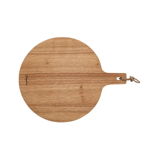 Oak Wood Round Cutting/Serving Board With Handle 17'' X 14'' H1''