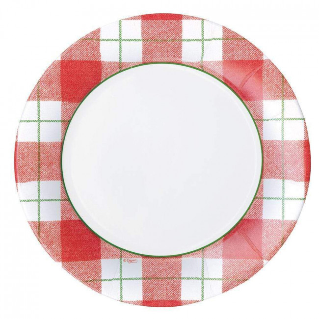 Caspari Plaid Check Paper Dinner Plates Red, 8 Per Pack