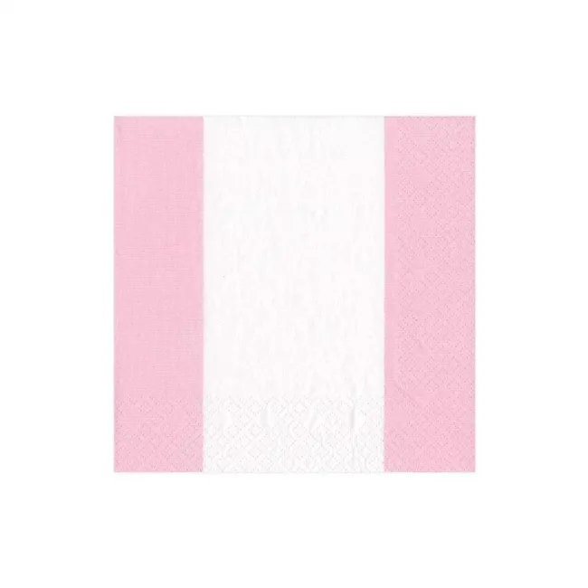 Bandol Stripe Petal Pink Boxed Paper Cocktail Napkins, 40 Per Box