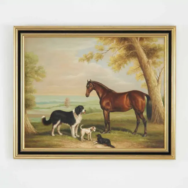 Hunter & Three Dogs Hand Painted Oil