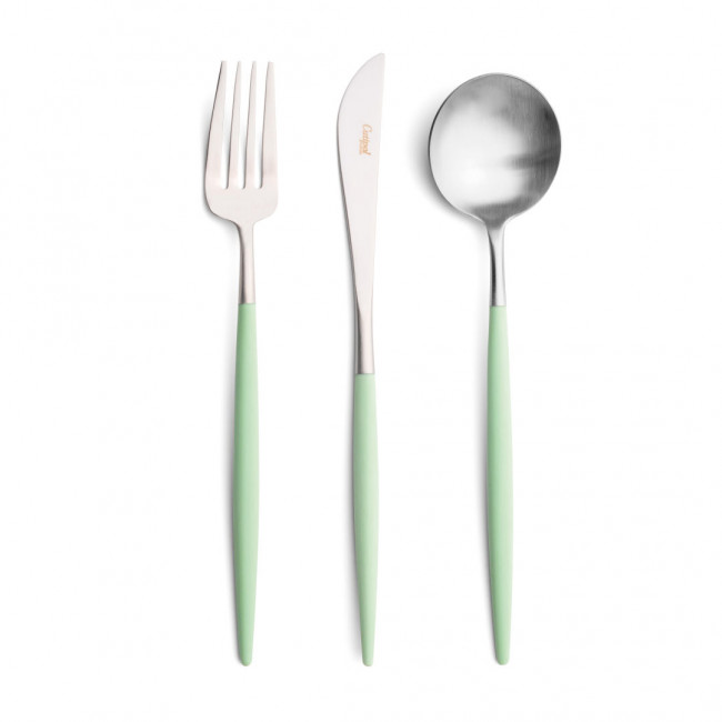 Goa Celadon Handle/Steel Matte 5 pc Set (Dinner Knife, Dinner Fork, Table Spoon, Dessert Fork, Dessert Spoon)