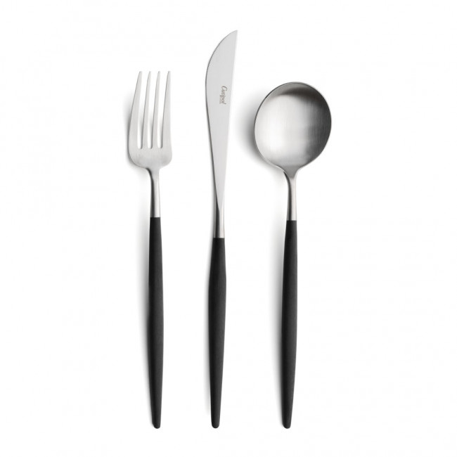 Goa Black Handle/Steel Matte 5 pc Set (Dinner Knife, Dinner Fork, Table Spoon, Dessert Fork, Dessert Spoon)