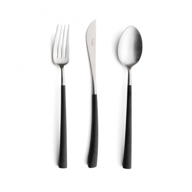 Noor Black Handle/Steel Matte 5 pc Set (Dinner Knife, Dinner Fork, Table Spoon, Dessert Fork, Coffee/Tea Spoon)