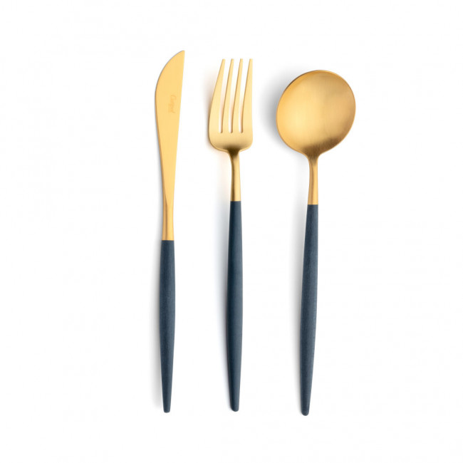 Goa Blue Handle/Gold Matte 24 pc Set (6x Dinner Knives, Dinner Forks, Table Spoons, Coffee/Tea Spoons)