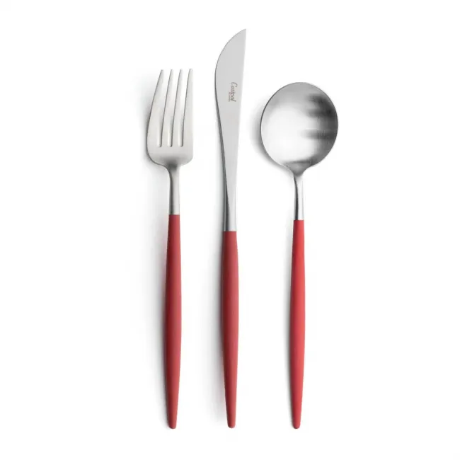 Goa Red Handle/Steel Matte 24 pc Set (6x Dinner Knives, Dinner Forks, Table Spoons, Coffee/Tea Spoons)