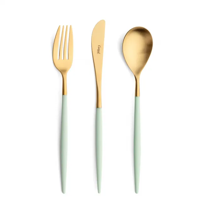 Mio Celadon Handle/Gold Matte Serving Spoon 10.4 in (26.5 cm)