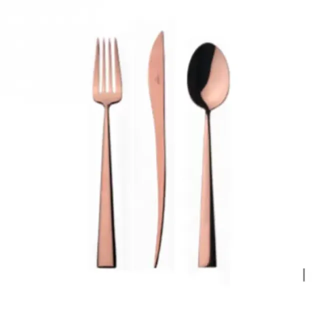 Duna Copper Polished 75 pc Set Special Order (12x: Dinner Knives, Dinner Forks, Table Spoons, Coffee/Tea Spoons, Dessert Knives, Dessert Forks; 1x: Soup Ladle, Serving Spoon, Serving Fork)