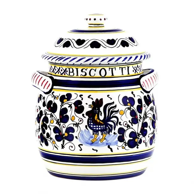 Orvieto Blue Rooster Traditional Biscotti Jar 8 in Rd x 10 high