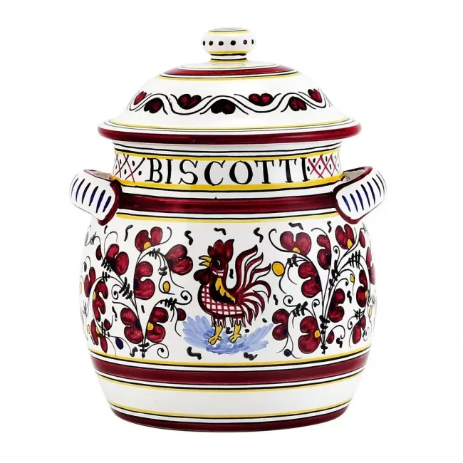 Orvieto Red Rooster Traditional Biscotti Jar 8 in Rd x 10 high