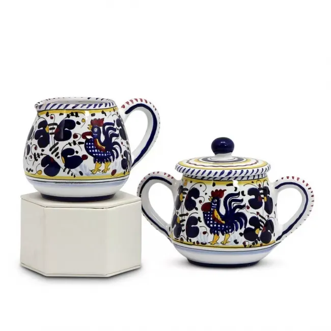 Orvieto Blue Rooster Sugar And Creamer 3.5 in Rd x 3.5 high