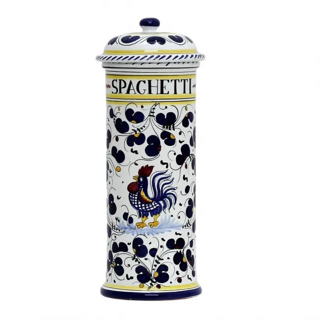 Orvieto Blue Rooster Spaghetti Container Canister 5 in Rd x 13 high