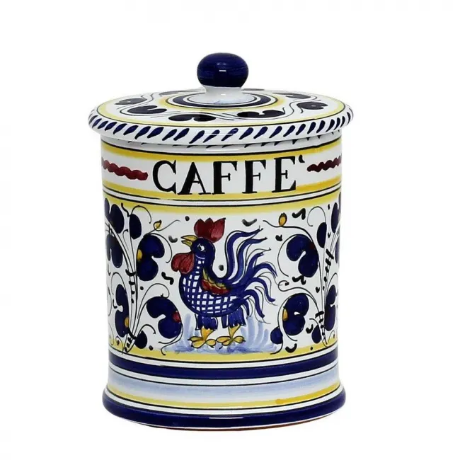 Orvieto Blue Rooster Caffe' (Coffee) Container Canister 4.5 in Rd x 6 high