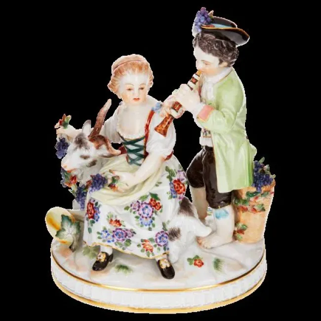 Four Seasons Autumn, Couple with Billy Goat, Figurine with Gold