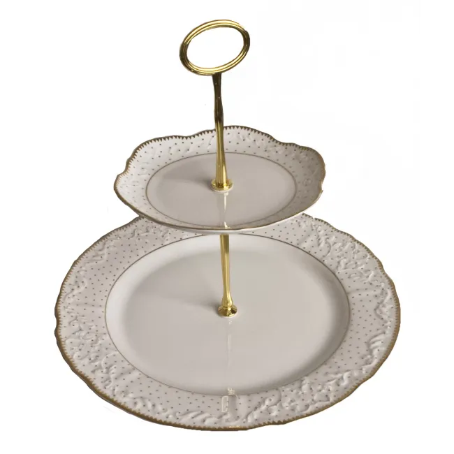 Simply Anna Polka Gold 2 Tiered Cake Stand