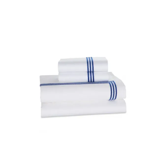 Windsor White/Navy Cotton Sateen Bedding Standard Pillow Cases 20 x 32, Pair
