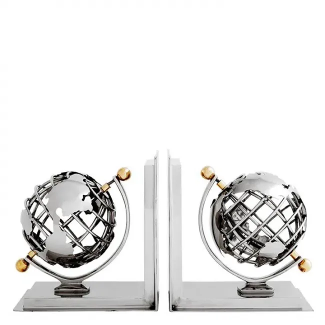 Globe Set of 2 Nickel Finish Polished Bras Bookends