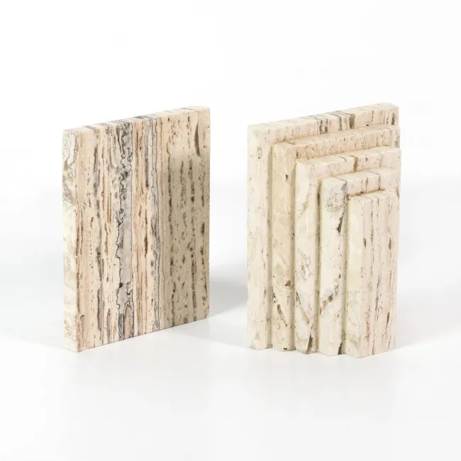 Stepped Bookends White Travertine
