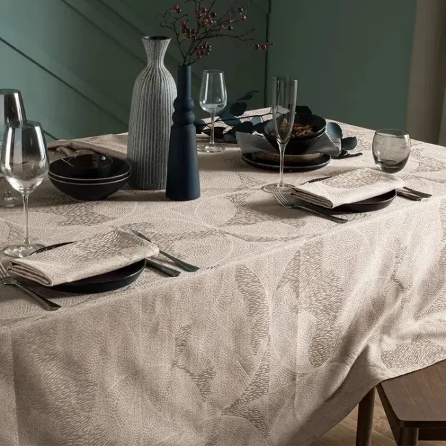 Mille Gouttes Taupe Coated Cotton Tablecloth 59" Rd