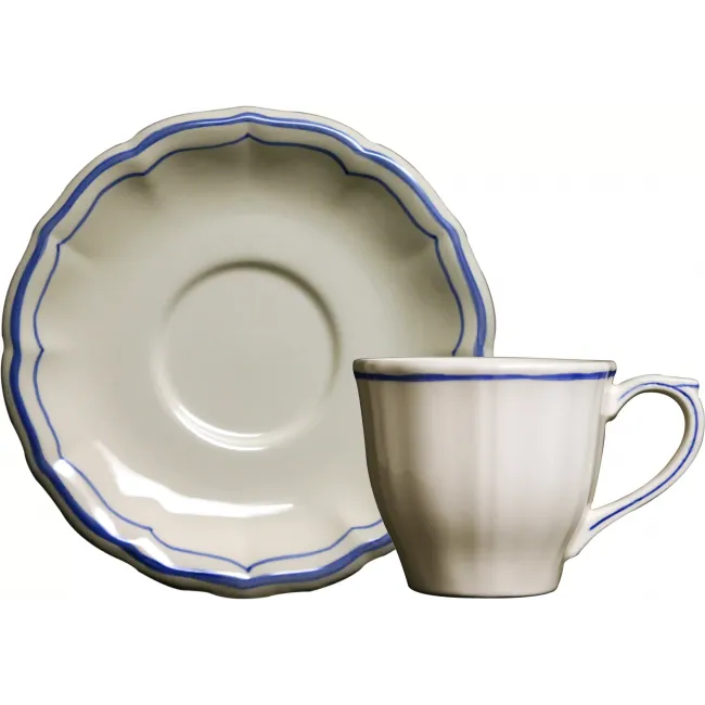 Filet Blue US Tea Cups & Saucers 8 1/2 Oz, 6" Dia, Set of 2