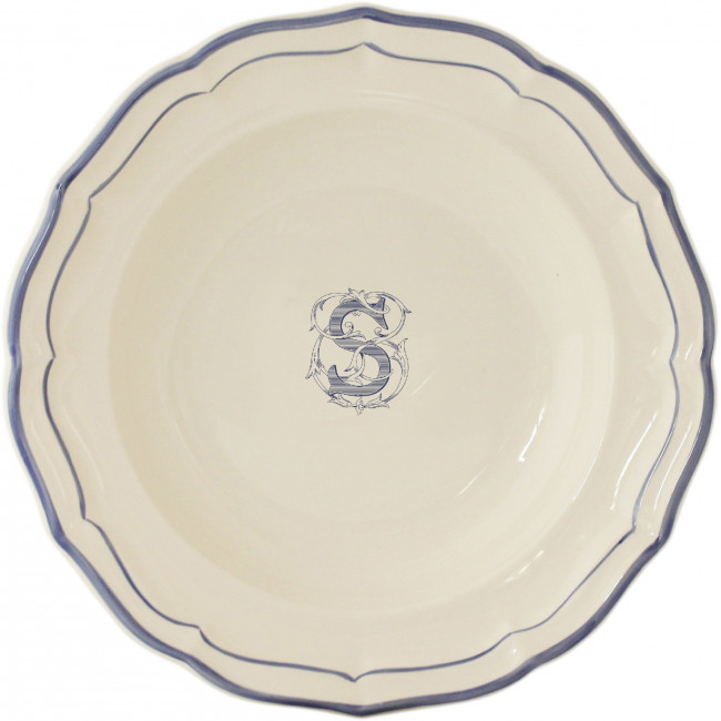 Filet Blue Monogram Rim Soup Bowl 8.5 in Diameter