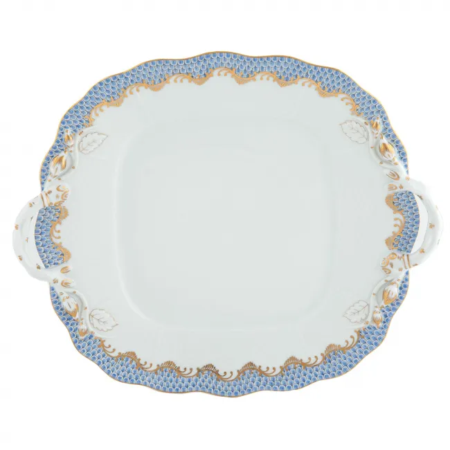 Fish Scale Light Blue Square Cake Plate With Handles 9.5 in Sq