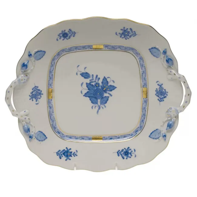 Chinese Bouquet Blue Square Cake Plate With Handles 9.5 in Sq