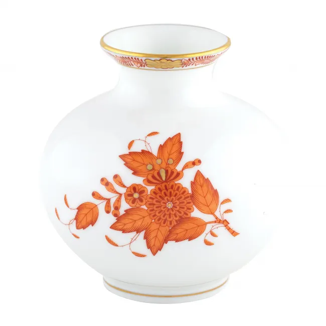 Chinese Bouquet Rust Round Vase 4.5 in H X 4.5 in D