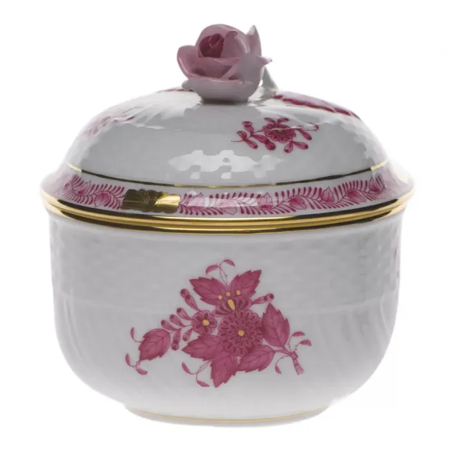 Chinese Bouquet Raspberry Covered Sugar With Rose 6 Oz 4 in H