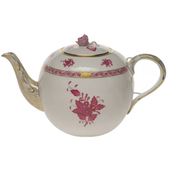 Chinese Bouquet Raspberry Tea Pot With Rose 60 Oz 6.5 in H