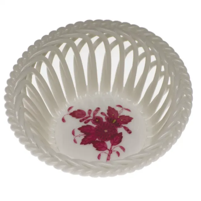 Chinese Bouquet Raspberry Small Openwork Basket 3.75 in D