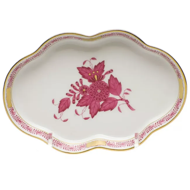 Chinese Bouquet Raspberry Small Scalloped Tray 5.5 in L