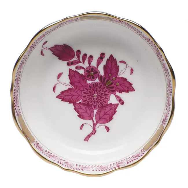 Chinese Bouquet Raspberry Mini Scalloped Dish 3.25 in L X 0.75 in H