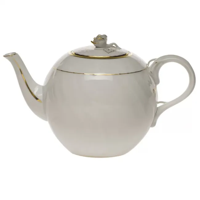 Golden Edge Tea Pot With Rose 36 Oz 5.5 in H