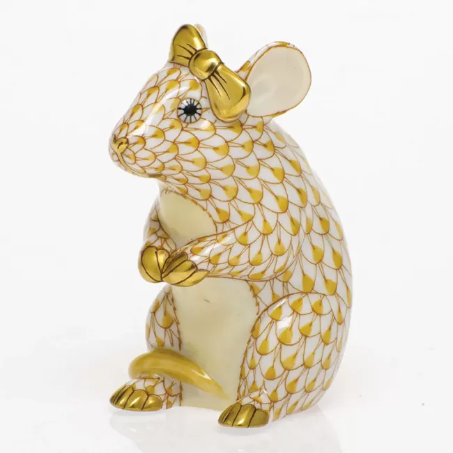 Mouse With Bow Butterscotch 2 in L X 1.5 in W X 2.5 in H