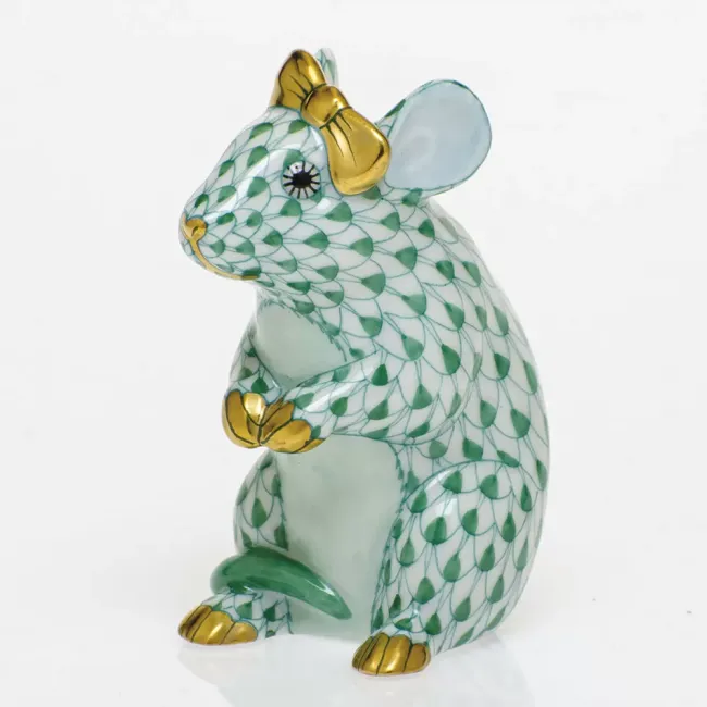 Mouse With Bow Green 2 in L X 1.5 in W X 2.5 in H