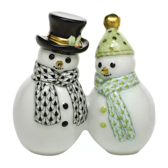 Snowman Couple Black/Key Lime 1.5 in L X 3 in H