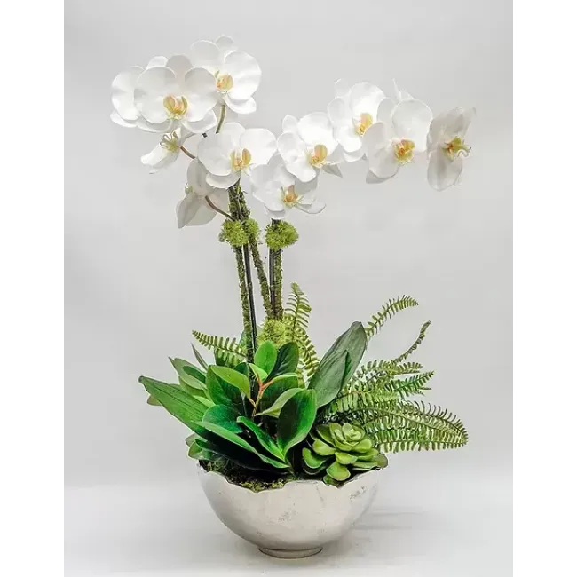 Orchid/Fern/Foliage Silver Bowl