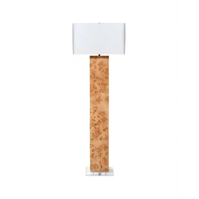 Parallel Floor Lamp In Natural Burl Wood W/ A Rounded Rectangle Shade In White Linen