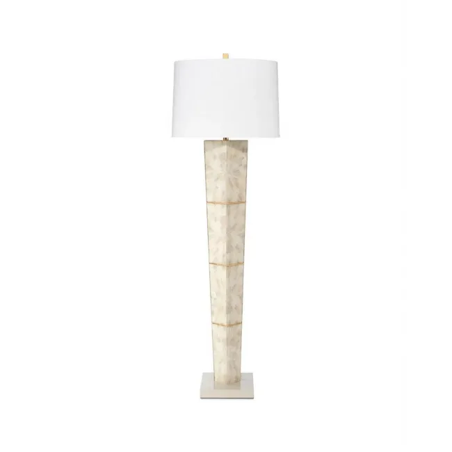 Spectacle Floor Lamp In Horn Lacquer W/ Gold Leaf Accents W/ A Tapered Shade In White Linen