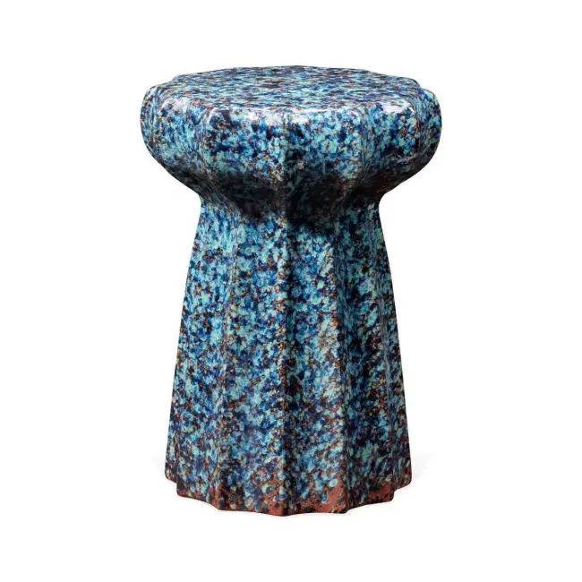 Oyster Side Table In Mixed Blue Reactive Glaze Ceramic