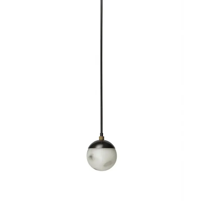 Metro Dome Shade Pendant In Faux White Alabaster And Oil Rubbed Bronze, With Antique Brass Accents