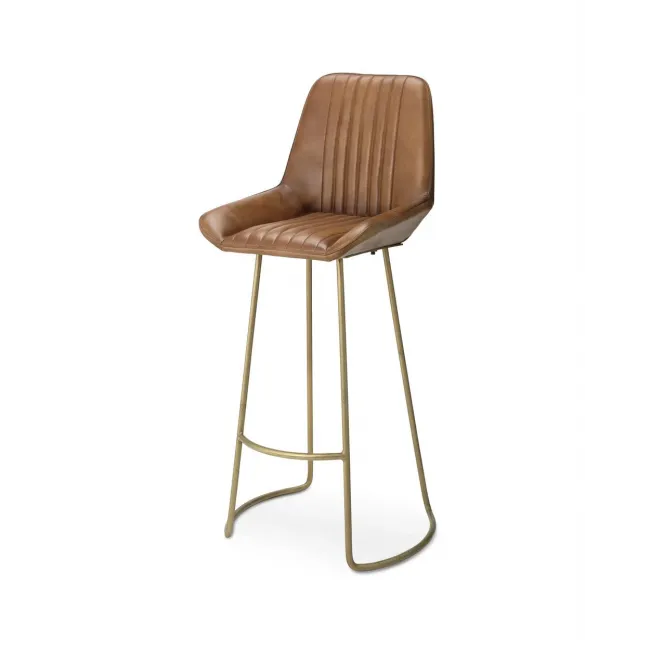 Perry Bar Stool Buff Leather & Antique Brass