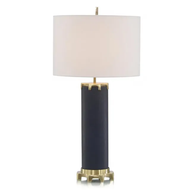 John-Richard Navy Leather and Polished Brass Table Lamp