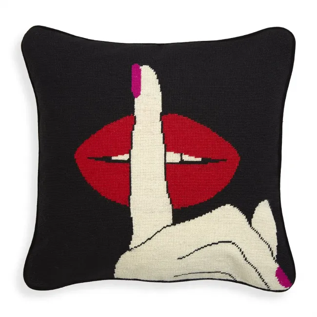 Lips Hush Needlepoint Throw Pillow 18" x 18"
