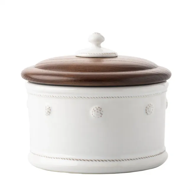 Berry & Thread Whitewash Dog Treat Canister with Wooden Lid