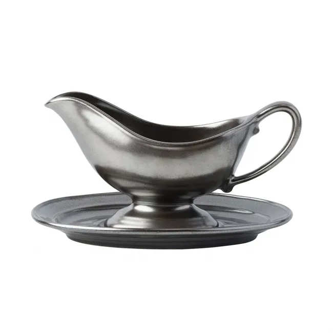 Pewter Stoneware Sauce Boat & Stand