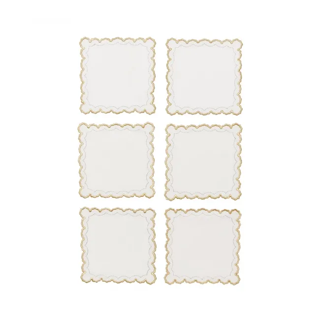 Arches Set of 6 White/Gold/Silver Cocktail Napkins