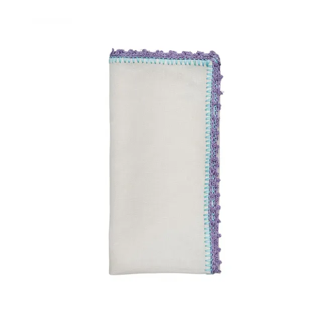 Knotted Edge Napkin in White, Lilac & Blue
