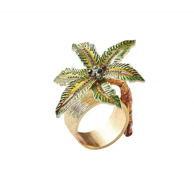 Palm Coast Green/Gold Napkin Rings, Set of Four