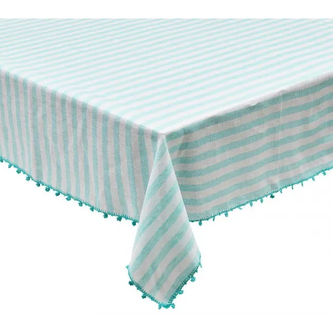 Linea 54"X110" White/Seafoam Tablecloth